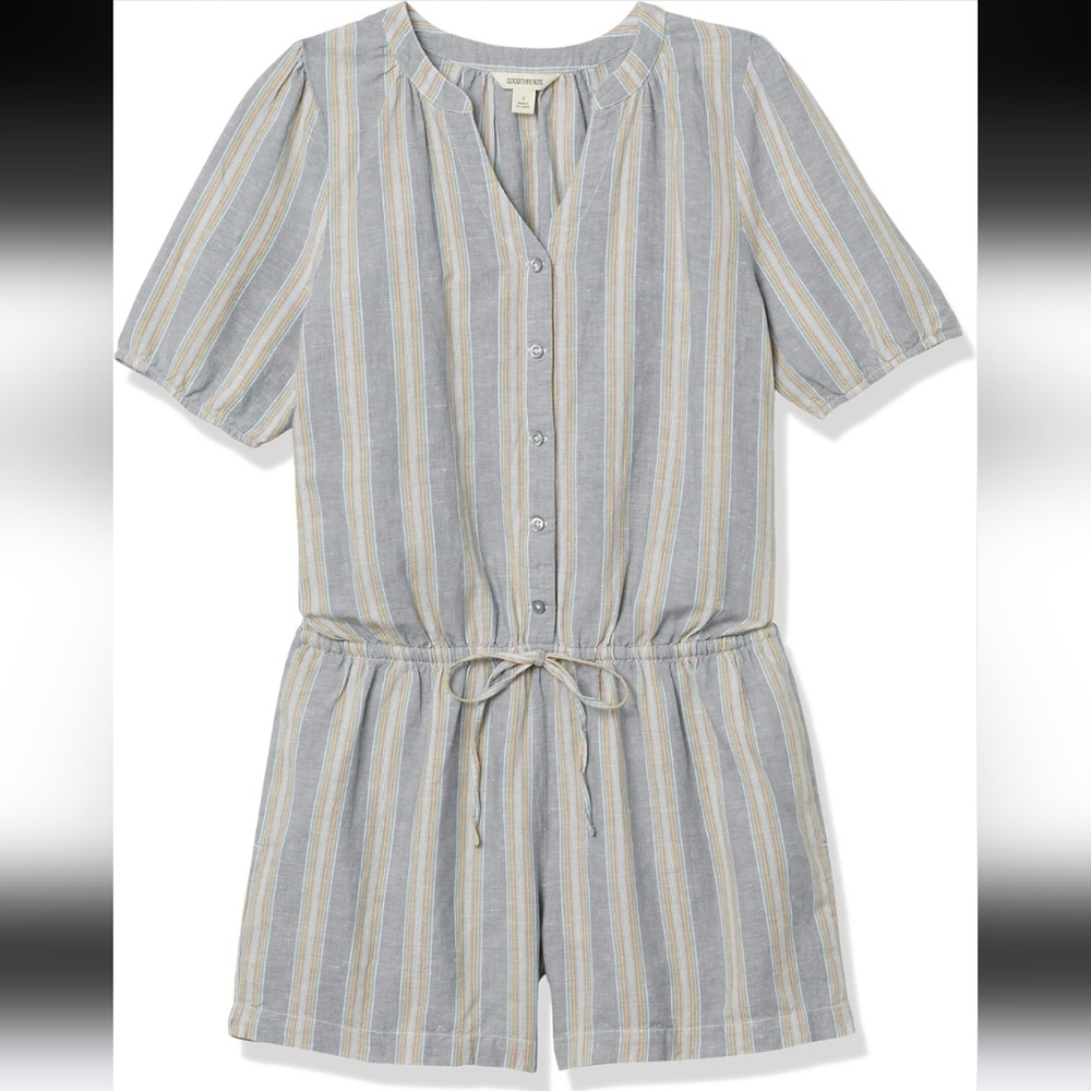 Goodthreads Cotton Linen Blend Romper Jumpsuit Button Tie String